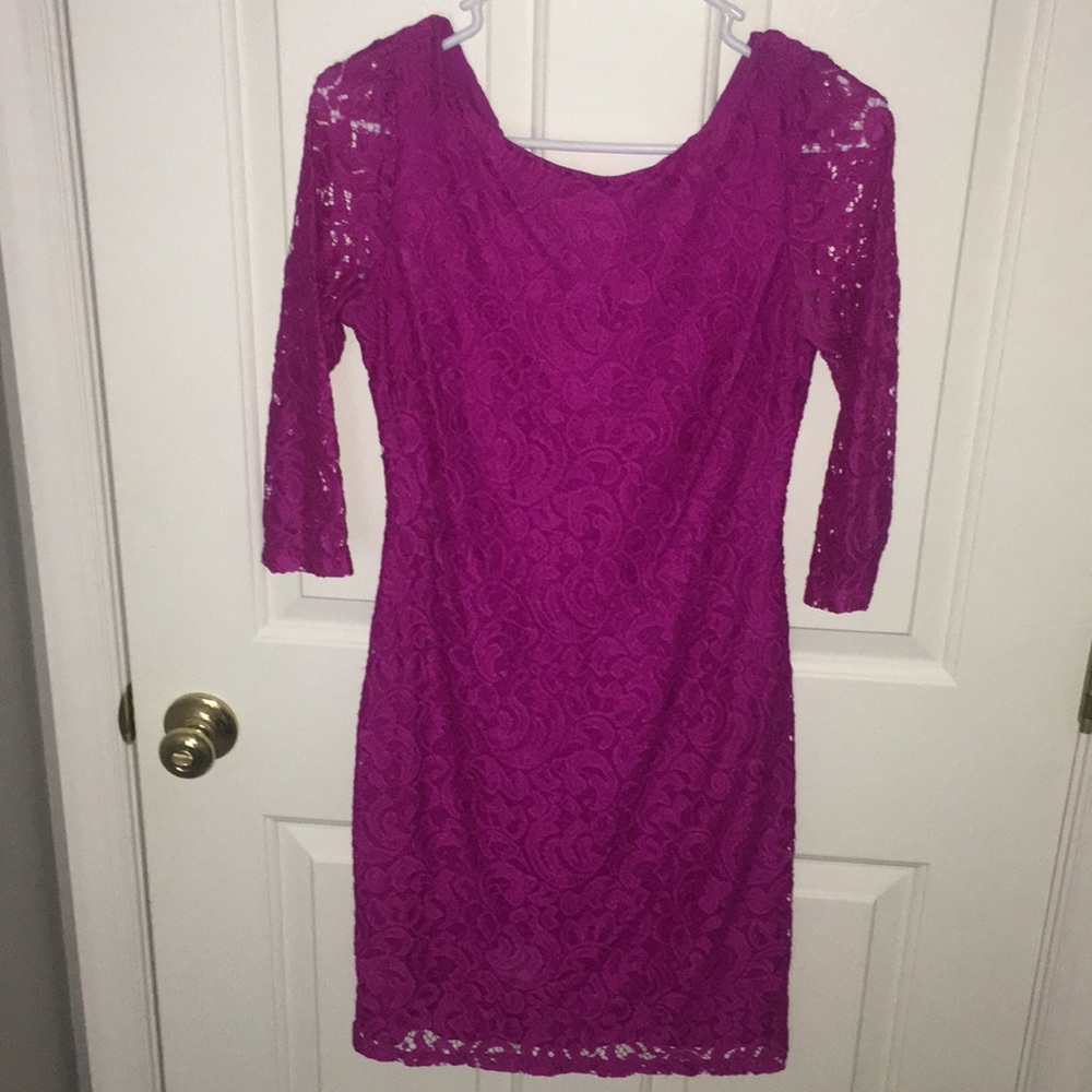 Pink Lace 3/4 Length Dress